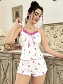 Kadın Gül ve Kiraz Desenli Şortlu Gecelik Takım 5112 thumbnail 5