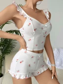 Kadın Gül ve Kiraz Desenli Şortlu Gecelik Takım 5112 thumbnail 7