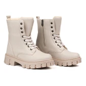 Kadın Bej Postal Bot – Kalın Taban Fermuarlı Bağcıklı Rahat Günlük Şık ve Dayanıklı thumbnail 1