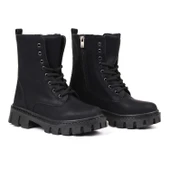 Kadın Siyah Nubuk Postal Bot – Kalın Taban Fermuarlı Bağcıklı Rahat Günlük Şık ve Dayanıklı thumbnail 1