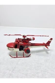 FREFLY STORE Nostaljik Kırmızı Beyaz Metal Helikopter Maketi - 4