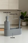 Gri Sabunluk Fırçalı Mutfak Lavabo Düzenleyici Seti- Sabunluk,Fırça Ve Organizer thumbnail 2