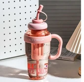 ICE CREAM Tasarımlı Pipetli Suluk 1.3 Litre Büyük Hacimli, Şeffaf Renkli Matara, Sızdırmaz Kapak - 2