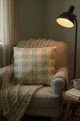 FREFLY Ekoseli Keten Kumaş 43X43 Kare Kırlent Kılıfı - 3