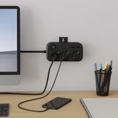 3’lü Akım Korumalı Priz  2 USB VE 2 Type-C Girişli  Anahtarlı ve Duvara Monte Edilebilir Uzatma Kablosu  Siyah - 6
