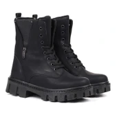 Kadın Siyah Nubuk Fermuar Detaylı Postal Bot – Kalın Taban Fermuarlı Bağcıklı Rahat Günlük Şık ve Dayanıklı thumbnail 2