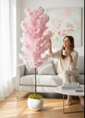 Yapay Ağaç Japon Kiraz Çiçeği Bahardalı Ağacı Beyaz Küre Saksıda Pembe Koyu Renkli 160cm thumbnail 2