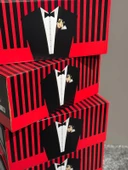 Smokin Desenli Kutu Nikah & Düğün 10 Lu Hediye Gelin Kutusu Damat Kutusu Söz Kutusu - 1