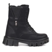 Kadın Siyah Nubuk Fermuar Detaylı Postal Bot – Kalın Taban Fermuarlı Bağcıklı Rahat Günlük Şık ve Dayanıklı thumbnail 8