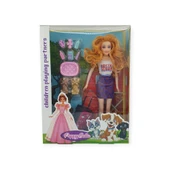 Puppy Bella 30 cm Bebek ve Köpek Bakım Seti - Mor Elbise thumbnail 1