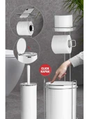 Okyanus Home Krom Yedekli Wc Kağıtlık - Yuvarlak Beyaz Çöp Kovası ve WC Fırça Seti - 1