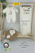gros shop Müslin Yeni Doğan 4Katlı Organik %100Pamuk Kişiye Özgü Nakışlı Hastane Çıkış Seti-Safari Model-2 thumbnail 1