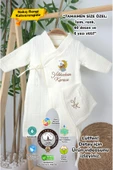 gros shop Müslin Yeni Doğan 4Katlı Organik %100Pamuk Kişiye Özgü Nakışlı Hastane Çıkış Seti(Ay YıldızlıAyıcık) - 1
