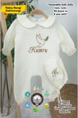 gros shop Müslin Yeni Doğan 4Katlı Organik %100Pamuk Kişiye Özgü Nakışlı Hastane Çıkış Seti (Kuş Model-2) - 1