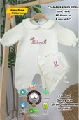 gros shop Müslin Yeni Doğan 4Katlı Organik %100Pamuk Kişiye Özgü Nakışlı Hastane Çıkış Seti- Güllü Model-1 thumbnail 1
