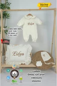 gros shop Müslin Yeni Doğan 4Katlı Organik %100Pamuk Kişiye Özgü Nakışlı Hastane Çıkış Seti (Papatya Model-9) - 1