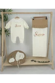 gros shop Müslin Yeni Doğan 4Katlı Organik %100Pamuk Kişiye Özgü Nakışlı Hastane Çıkış Seti (Papatya Model-13) thumbnail 2