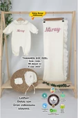 gros shop Müslin Yeni Doğan 4Katlı Organik %100Pamuk Kişiye Özgü Nakışlı Hastane Çıkış Seti (Papatya Model-12) - 1