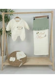 gros shop Müslin Yeni Doğan 4Katlı Organik %100Pamuk Kişiye Özgü Nakışlı Hastane Çıkış Seti (Güllü Model-5) - 2