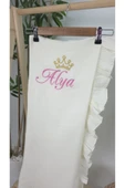 gros shop Müslin Yeni Doğan 4Katlı Organik %100Pamuk Kişiye Özgü Nakışlı Hastane Çıkış Seti-Taçlı Gold thumbnail 3