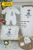 gros shop Müslin Yeni Doğan 4Katlı Organik %100Pamuk Kişiye Özgü Nakışlı Hastane Çıkış Seti (Balonlu Aslan) thumbnail 1