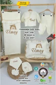 gros shop Müslin Yeni Doğan 4Katlı Organik %100Pamuk Kişiye Özgü Nakışlı Hastane Çıkış Seti(Gökkuşağı Model1) thumbnail 1