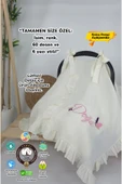 gros shop Müslin Yeni Doğan 4Katlı Organik %100Pamuk Kişiye Özgü Nakışlı Hastane Çıkış Seti (Kelebek Model-1) - 1