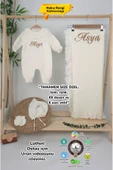 gros shop Müslin Yeni Doğan 4Katlı Organik %100Pamuk Kişiye Özgü Nakışlı Hastane Çıkış Seti(Papatya Model-4) - 1