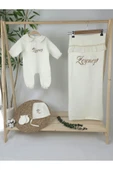 gros shop Müslin Yeni Doğan 4Katlı Organik %100Pamuk Kişiye Özgü Nakışlı Hastane Çıkış Seti (Papatya-3) thumbnail 2