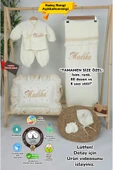 gros shop Müslin Yeni Doğan 4Katlı Organik %100Pamuk Kişiye Özgü Nakışlı Hastane Çıkış Seti (Papatya Model-10) thumbnail 1
