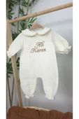 gros shop Müslin Yeni Doğan 4Katlı Organik %100Pamuk Kişiye Özgü Nakışlı Hastane Çıkış Seti (Kahverengi Set-1) - 3