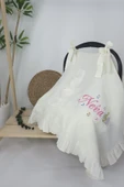 gros shop Müslin Yeni Doğan 4Katlı Organik %100Pamuk Kişiye Özgü Nakışlı Hastane Çıkış Seti (Nota Model) - 2