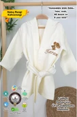 gros shop Müslin Yeni Doğan 4Katlı Organik %100Pamuk Kişiye Özgü Nakışlı Hastane Çıkış Seti (Ayıcık Model-6) - 1