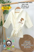 gros shop Müslin Yeni Doğan 4Katlı Organik %100Pamuk Kişiye Özgü Nakışlı 0-2 Yaş Bornoz (Ayıcıklı) - 1