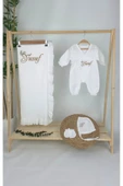 gros shop Müslin Yeni Doğan 2Katlı Organik %100Pamuk Kişiye Özgü Nakışlı Hastane Çıkış Seti(İkili Dal Model-3) thumbnail 1