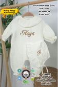gros shop Müslin Yeni Doğan 4Katlı Organik %100Pamuk Kişiye Özgü Nakışlı Hastane Çıkış Seti(Papatya Model-4) thumbnail 1