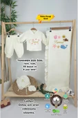 gros shop Müslin Yeni Doğan 4Katlı Organik %100Pamuk Kişiye Özgü Nakışlı Hastane Çıkış Seti(Okyanus Model-2) thumbnail 1