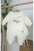 gros shop Müslin Yeni Doğan 4Katlı Organik %100Pamuk Kişiye Özgü Nakışlı Hastane Çıkış Seti(Papatya Model-4) - 3