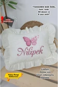 gros shop Müslin Yeni Doğan 4Katlı Organik %100Pamuk Kişiye Özgü Nakışlı Hastane Çıkış Seti (Çoklu Kelebek-2) - 1