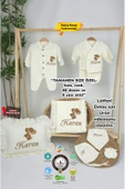 gros shop Müslin Yeni Doğan 4Katlı Organik %100Pamuk Kişiye Özgü Nakışlı Hastane Çıkış Seti (Ayıcık Model-6) - 1