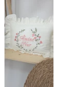 gros shop Müslin Yeni Doğan 4Katlı Organik %100Pamuk Kişiye Özgü Nakışlı Hastane Çıkış Seti (Çiçek Model-2) - 4