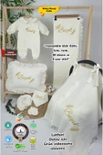 gros shop Müslin Yeni Doğan 4Katlı Organik %100Pamuk Kişiye Özgü Nakışlı Hastane Çıkış Seti-Başak Model - 1