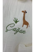 gros shop Müslin Yeni Doğan 4Katlı Organik %100Pamuk Kişiye Özgü Nakışlı Hastane Çıkış Seti-Safari Model-2 thumbnail 4