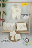 gros shop Müslin Yeni Doğan 4Katlı Organik %100Pamuk Kişiye Özgü Nakışlı Hastane Çıkış Seti (Çiçek Model-2) - 1