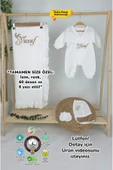gros shop Müslin Yeni Doğan 2Katlı Organik %100Pamuk Kişiye Özgü Nakışlı Hastane Çıkış Seti(İkili Dal Model-3) thumbnail 2