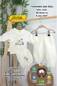 gros shop Müslin Yeni Doğan 4Katlı Organik %100Pamuk Kişiye Özgü Nakışlı Hastane Çıkış Seti-Kahverengi-Filli - 1