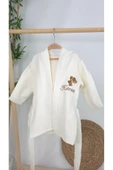 gros shop Müslin Yeni Doğan 4Katlı Organik %100Pamuk Kişiye Özgü Nakışlı Hastane Çıkış Seti (Ayıcık Model-6) - 4