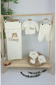 gros shop Müslin Yeni Doğan 4Katlı Organik %100Pamuk Kişiye Özgü Nakışlı Hastane Çıkış Seti(Gökkuşağı Model1) thumbnail 2