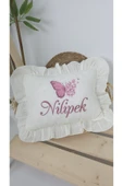 gros shop Müslin Yeni Doğan 4Katlı Organik %100Pamuk Kişiye Özgü Nakışlı Hastane Çıkış Seti (Çoklu Kelebek-2) - 2