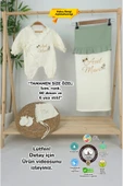 gros shop Müslin Yeni Doğan 4Katlı Organik %100Pamuk Kişiye Özgü Nakışlı Hastane Çıkış Seti (Güllü Model-5) - 1